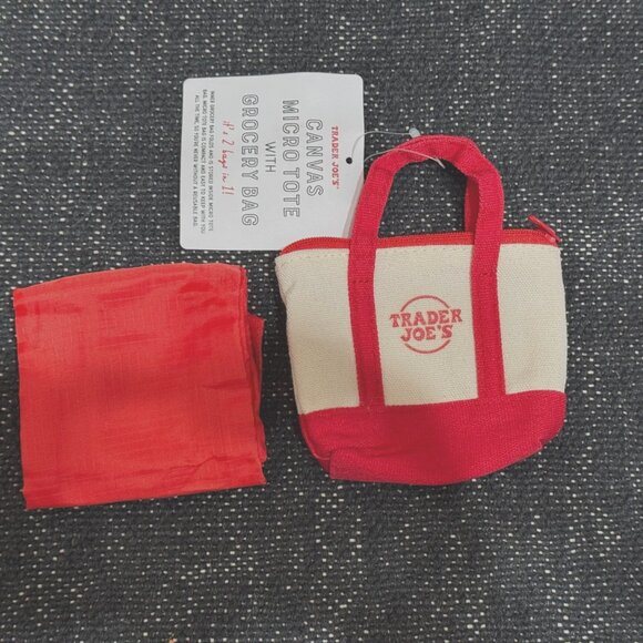 Trader Joe's Canvas Micro Tote with Grocery Bag, Red - Picture 9 of 15